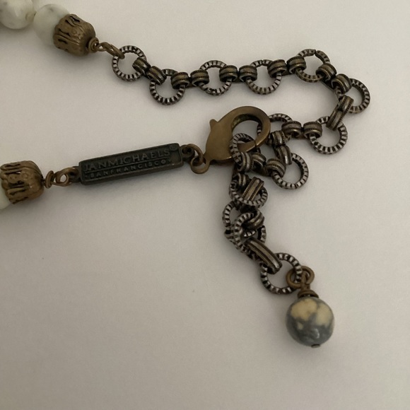 Vintage Jan Michaels San Francisco Necklace Signed Howlite Beaded Chain Brass - Picture 6 of 11